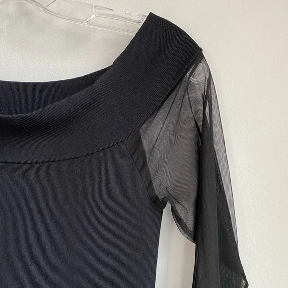 New off the shoulder sheer sleeve fitted black top - Picture 8 of 8